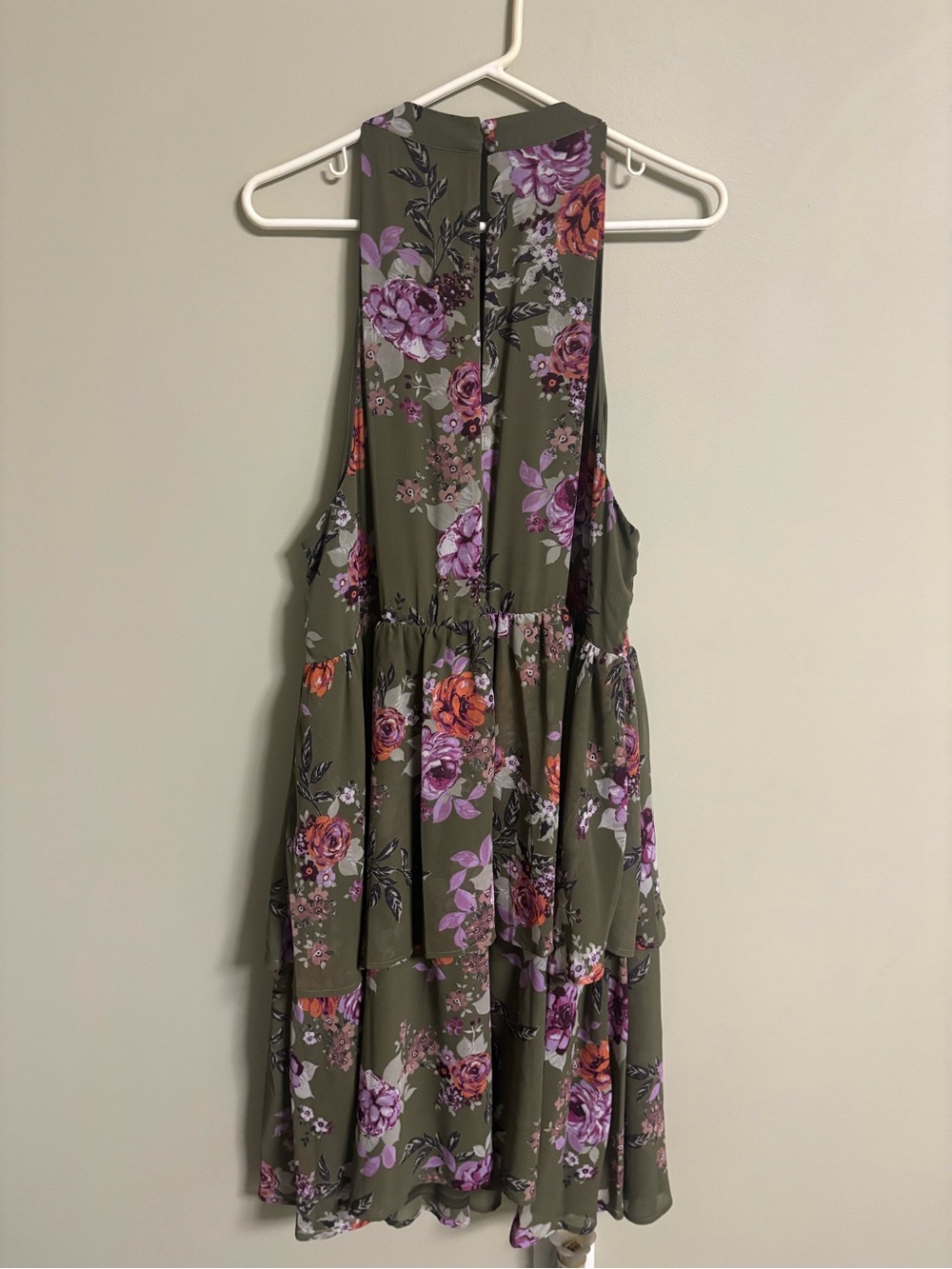 Torrid Dress Floral Olive Green Tiered Halter A Line Sleeveless Keyhole Size 1X - Picture 3 of 8